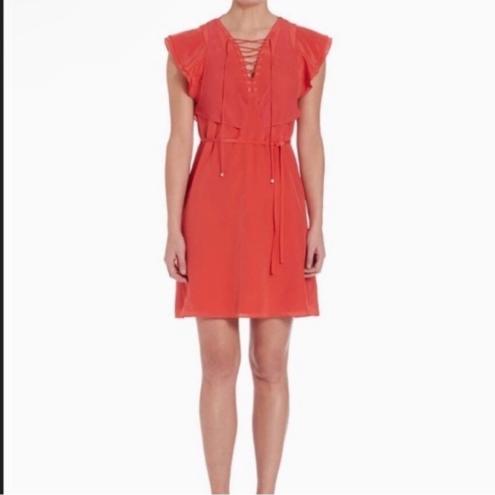 The Kooples Red Silk Lace Up Dress NWT